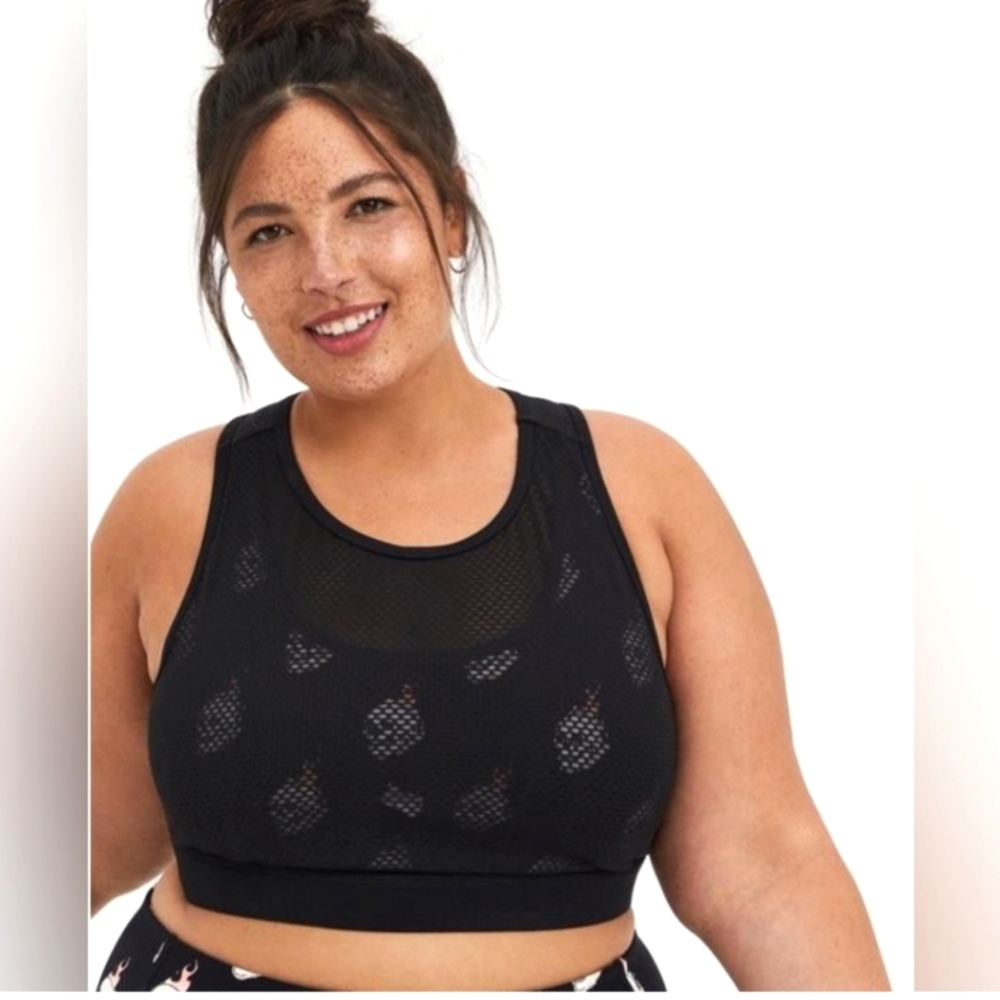 Torrid  black solid/ mesh skull on fire sportsbra